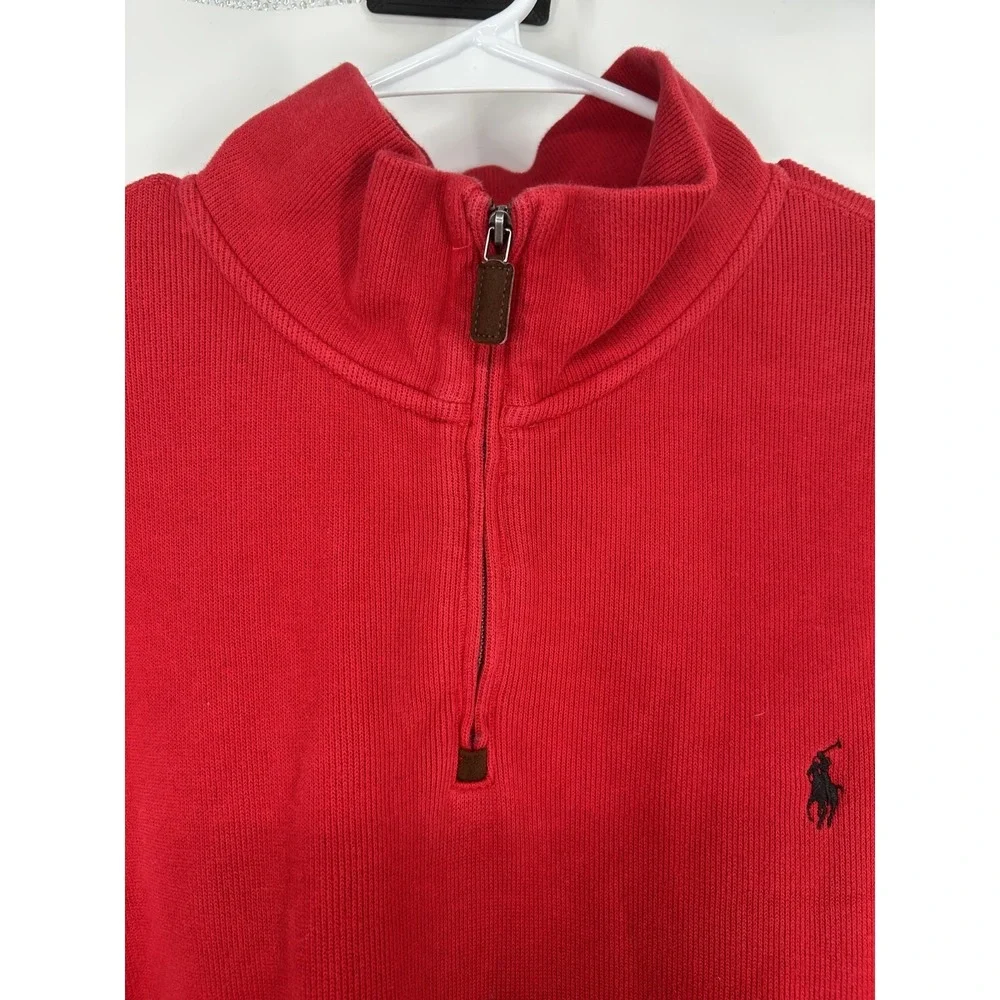 Polo Ralph Lauren Sweater Leather Tab Quarter 1/4 Zip Pullover Red Knit Mens 2XL
